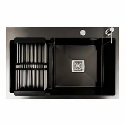 Кухонна мийка 78x50С R PVD чорна Platinum Handmade (поглиблена полиця, 3.0/1.0 мм), Чорний