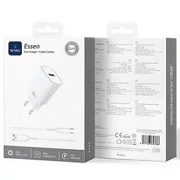 Мережевний зарядний пристрій WIWU G006 Essen QC3.0 18W GaN 1USB-A + кабель USB to Type-C White - мініатюра 2