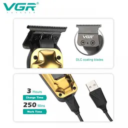 Акумуляторна машинка для стрижки VGR V-904 GOLD, 4 насадки, 2000 mAh, LED display дисплей - мініатюра 5