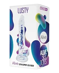 Прозорий фалоімітатор Alive Jelly Dildo Lusty, ТПЕ, присоска, діаметр 3,2 см, довжина 18 см - мініатюра 2