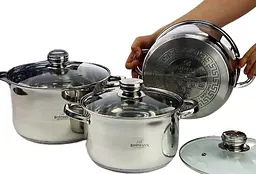 Універсальний набір каструль з кришками Bohmann BH-06-375 6 предметів з нержавіючої сталі - мініатюра 2