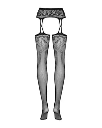 Панчохи-стокінги з рослинним малюнком Obsessive Garter stockings S206 black чорні імітація S/M/L - мініатюра 6