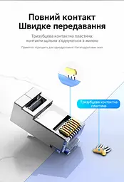 Модульний штекер для обтискання мережевого кабелю Vention 100 конекторів RJ45 Cat.6A FTP для мереж 10 Гбіт/с Для однодротяних і багатодротяних жил 23–26 AWG з діаметром ізольованої жили до 1,1 мм У комплекті 100 пластикових вставок-напрямних для жил Прозорий корпус із золотистими контактами (IDLR0-100) - мініатюра 4