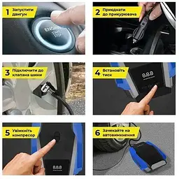 Автокомпресор Gemix Model G black/blue поршневий з сумкою цифровий манометр функція Autostop ліхтарик 35 л/хв - мініатюра 4