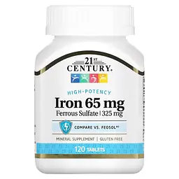 Залізо Iron 65 mg High-Potency, 120 таблеток 21st Century vit0004566