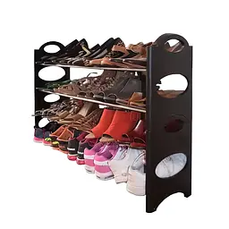 Полиця органайзер для взуття в передпокій Shoe Rack на 4 яруси, комбінація металу з пластиком, чорна (57198011) - мініатюра 4