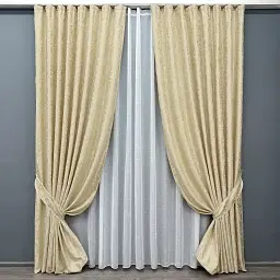 Комплект штор з тюлем VR-Textil Льон Мармур, кремовий з білим, 2 штори 100×270 см + тюль 300×270 см, арт. 71-129/1