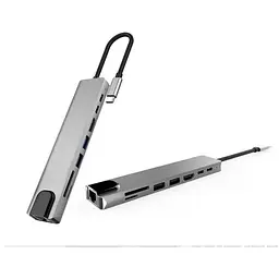Концентратор XoKo Type-C to RJ45+HDMI+2xUSB 3.0+ TF,SD reader+ PD Type-C+ Type (XK-AC550-SL)