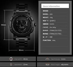 Оригінальний годинник Skmei Skull 9178 Black - мініатюра 3