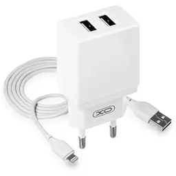 Зарядний пристрій XO L75 2USB/2.4A + Lightning White (XO-L75-L)