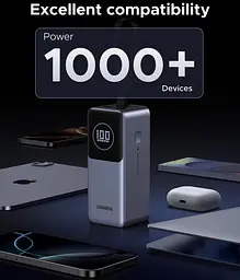 УМБ Ugreen 20000mAh 130W PD/QC, USB-A, USB-С In/Out with built-in USB-C cable (PB723) Gray - мініатюра 7