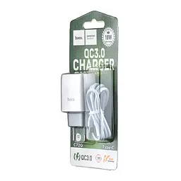 Мережевий зарядний пристрій Hoco C72Q Glorious single port QC3.0 charger set ( Type-C ) ( EU ) Білий - мініатюра 2