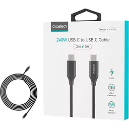 Кабель Choetech XCC-1036-BK, преміум якість USB2.0 С-папа/C-папа, 2 м. (XCC-1036-BK) - мініатюра 3