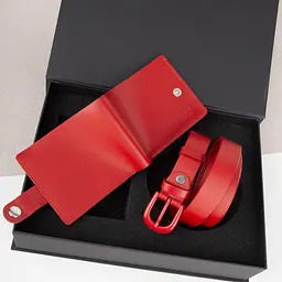 Подарунковий жіночий набір Handycover 2513 (гаманець та ремінь) червоний в коробці - мініатюра 3