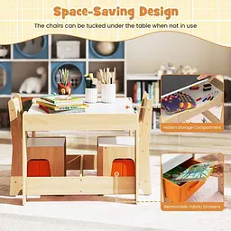 Комплект дитячих меблів Costway Kids Play 3-in-1 Desk стіл та 2 стільці з двосторонньою стільницею-дошкою та ящиками - мініатюра 8