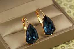 Сережки Xuping Jewelry Сваровскі Моноліт з великим синім каменем 2,8 см золотисті - мініатюра 2