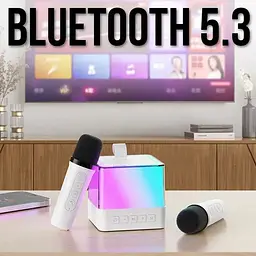 Блютуз-колонка з мікрофонами K18 wireless lightshow speaker, 5W, Білий, портативна караоке колонка bluetooth - мініатюра 7