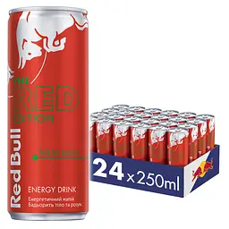 Упаковка енергетичного напою Red Bull зі смаком кавуна безалкогольний середньогазований 6 л (0.25 л х 24 банки)