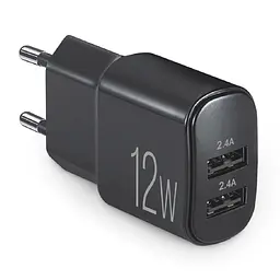Мережевий зарядний пристрій Brevia ePower 12W 2xUSB-A чорний 45012DUB