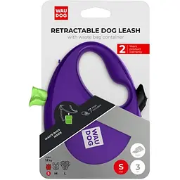 Повідець-рулетка для собак Waudog R-leash з контейнером для пакетів, світловідбивна стрічка, S до 12 кг, 3 м фіолетовий - мініатюра 6