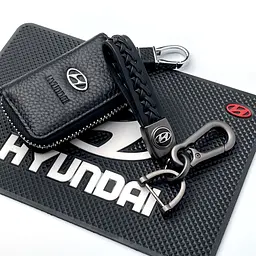 Подарунковий набір №44 для Hyundai / килимок панелі / брелок з карабіном / чохол із тисненої шкіри - мініатюра 2