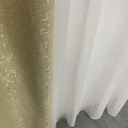 Льняні мармурові блекаут штори золотистого кольору 2шт. 150х270 з білим шифоновим тюлем 400х270, на т ALBO pbe0052664 - мініатюра 8