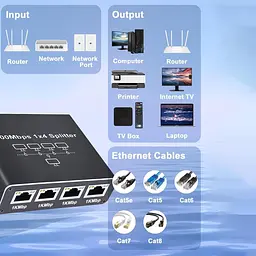 Мережевий розгалужувач RJ45 Gigabit Ethernet 1 в 4 порти 1000 Мбіт/с - мініатюра 8