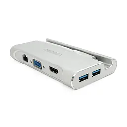 Хаб-конвертор Veggieg TC07-S Type-C (тато) на Type-C (мама) + USB3.0 * 3 (мама) + HDMI (мама) + RJ45, 10см, Silver, Box - мініатюра 2
