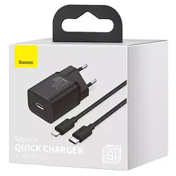 МЗП Baseus Super Si Quick Charger 20W (1USB-C) + кабель Type-C to Lightning (TZCCSUP-B) Чорний - мініатюра 6