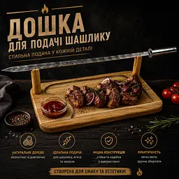 Дошка для подачі шашлику на 1 персону 40х25 см з соусницею, дерев’яний піднос для сервірування - мініатюра 5