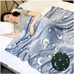 Детский светящийся плед со звездами 120×150 см Magic Blanket мягкий материал микрофибра Голубой - миниатюра 6