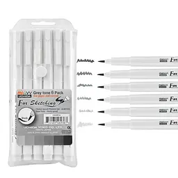 Набір лінерів Marvy Drawing Pen For Sketching сірі відтінки 6 шт - мініатюра 2