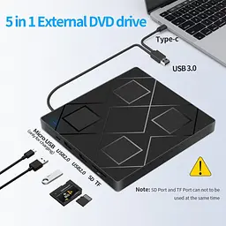 Зовнішній CD/DVD привід BEVA USB 3.0/Type-C із SD/TF слотами та USB-хабом - мініатюра 7