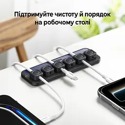 Магнітний настільний органайзер для кабелів UGREEN LP987 1 база та 6 кліпс 3 кліпси під діаметр 3,5 мм та 3 під 4,5 мм тримач дротів зі знімними кліпсами з клейким кріпленням основи для кріплення також під стільницею або на вертикальній поверхні чорний зі світло-сіро-лавандовою вставкою (45097) - мініатюра 12