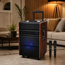 Портативна колонка Live 15 / Караоке-колонка + 2 мікрофони / Акустика з Bluetooth, USB-порт, слот для карт пам'яті SD, FM-радіо