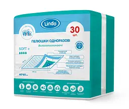 Одноразові гігієнічні пелюшки Lindo, вологопоглинаючі, 40х60 см, 30 шт. (U 51802) - мініатюра 2