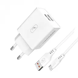 Зарядний пристрій SkyDolphin SC30T (2USB, 2.1A) White + кабель Type-C (SDMZP-000113) - мініатюра 4