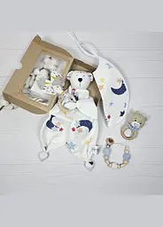 Набір для малюка: ведмедик, гризунець, слинявчик a.l.babybox Зірочки та місяць кольорові