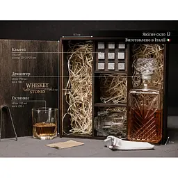 Подарунковий набір Whiskey Stones камені для віскі 9 штук + інструкція + мішечок для зберігання + щипці + декантер і 2 склянки - мініатюра 9