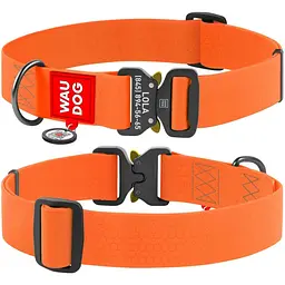 Нашийник для собак Waudog Waterproof, коллартекс, водостійкий, з QR паспортом, 43-70х4 см, помаранчевий - мініатюра 3