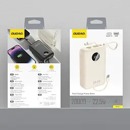 Батарея універсальна Dudao 20000mAh K14+ 22.5W, PD, QC, USB-A, USB-C(In/Out), with built-in USB-C/Lightning cables, White (6977196680023) - мініатюра 2