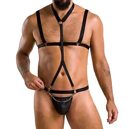 Комплект чоловічої білизни зі стреп Passion 039 SET ANDREW L/XL Black, стринги, шлейки - мініатюра 1