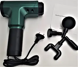 М'язовий масажер для тіла ручний 220V портативний 4 насадки Fascial Gun RF-709 зелений - мініатюра 1