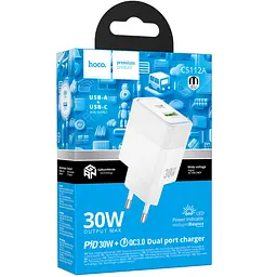 Мережевний зарядний пристрій Hoco CS112A Lounge PD30W+QC3.0 1USB-A/1C White - мініатюра 2