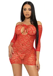 Плаття-сітка з сердечками Leg Avenue Heart net mini dress, Red