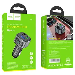 Автомобільний зарядний пристрій Hoco E67 2 USB QC 18W з FM-модулятором сріблясто-чорне - мініатюра 6