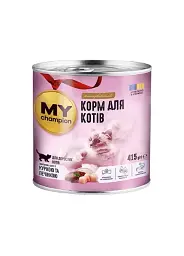 Вологий корм My Champion д/дорослих котів, шматочки Курка+Печінка 415г