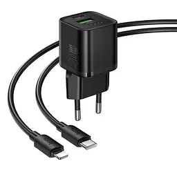 Зарядний пристрій Hoco N65 USB/ Type-C PD QC чорний + кабель Type-C to Lightning - мініатюра 3