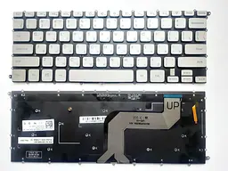 Клавіатура для ноутбуків Dell Inspiron 7434, 7437 срібляста без рамки, з підсвічуванням RU/US
