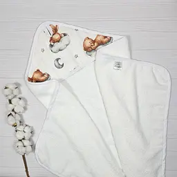 Дитячий рушничок-куточок 80х80 a.l.babybox Теді на хмаринці Білий - мініатюра 4